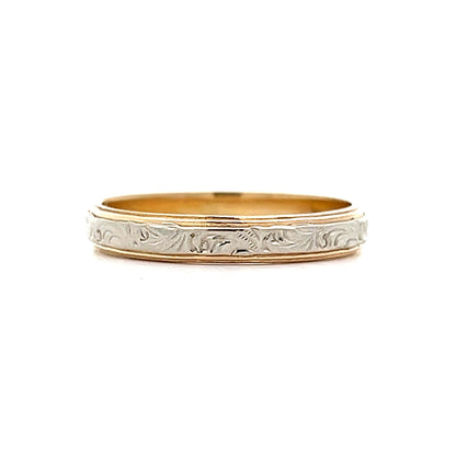 Retro Two-Toned Engraved Wedding Band in 14k