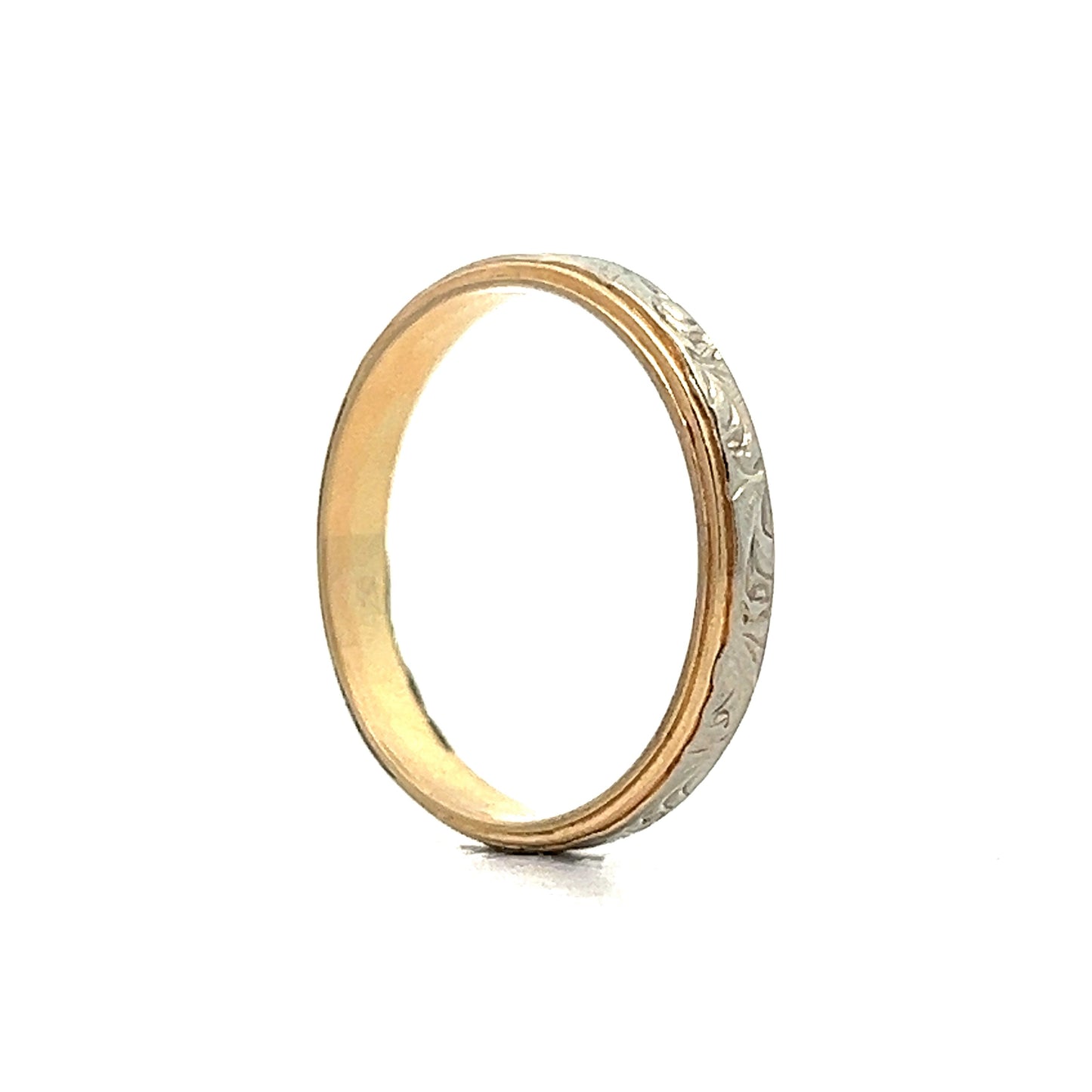 Retro Two-Toned Engraved Wedding Band in 14k