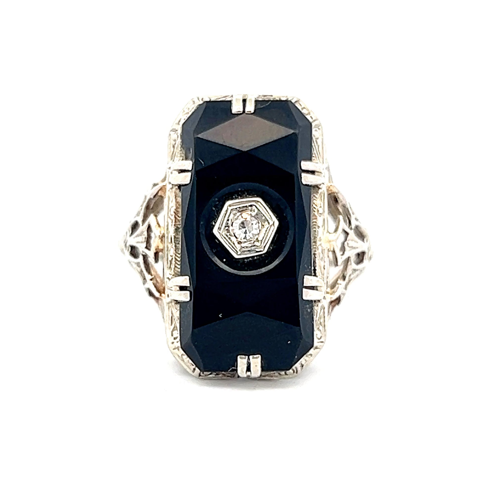 Vintage Art Deco Diamond & Onyx Cocktail Ring in 18k