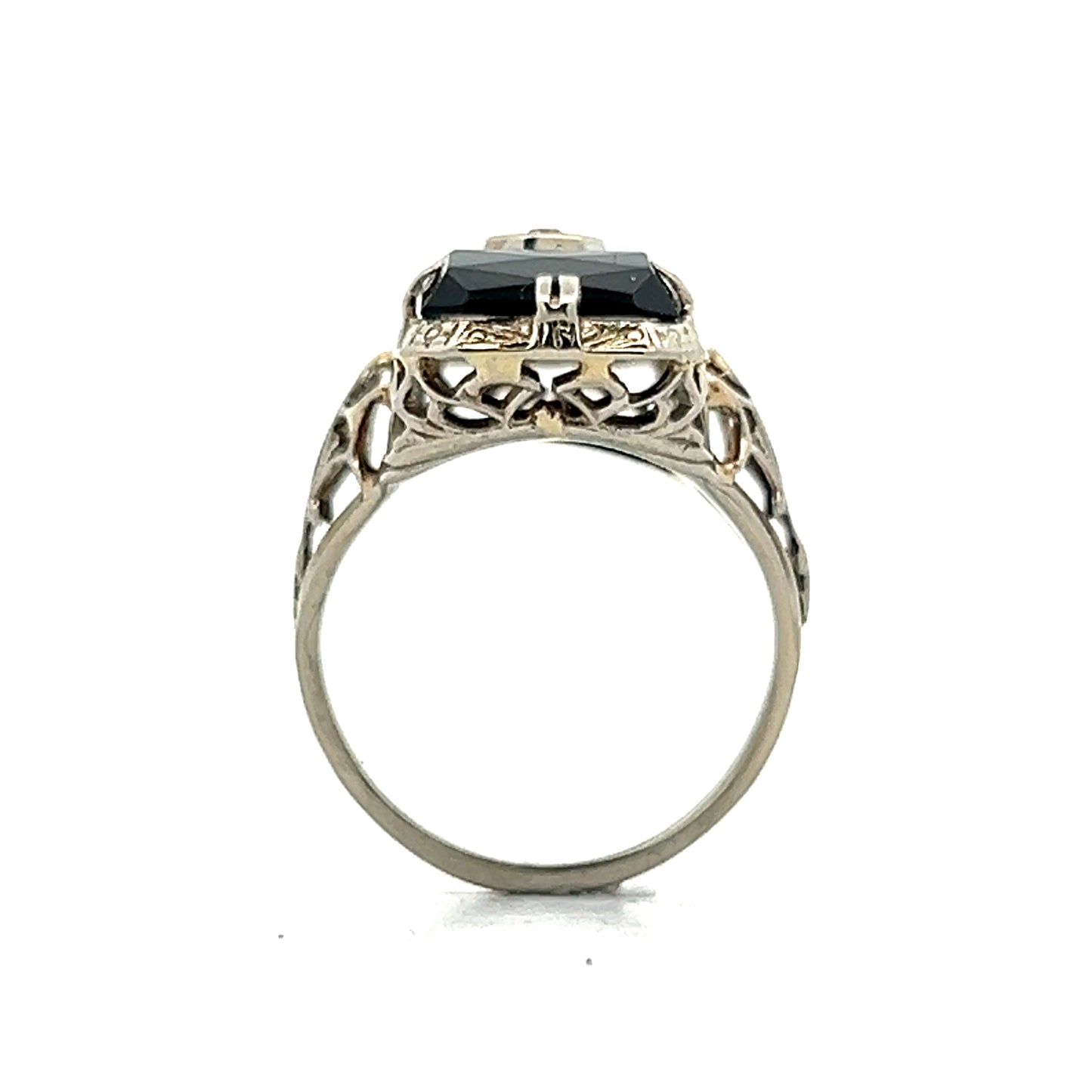 Vintage Art Deco Diamond & Onyx Cocktail Ring in 18k