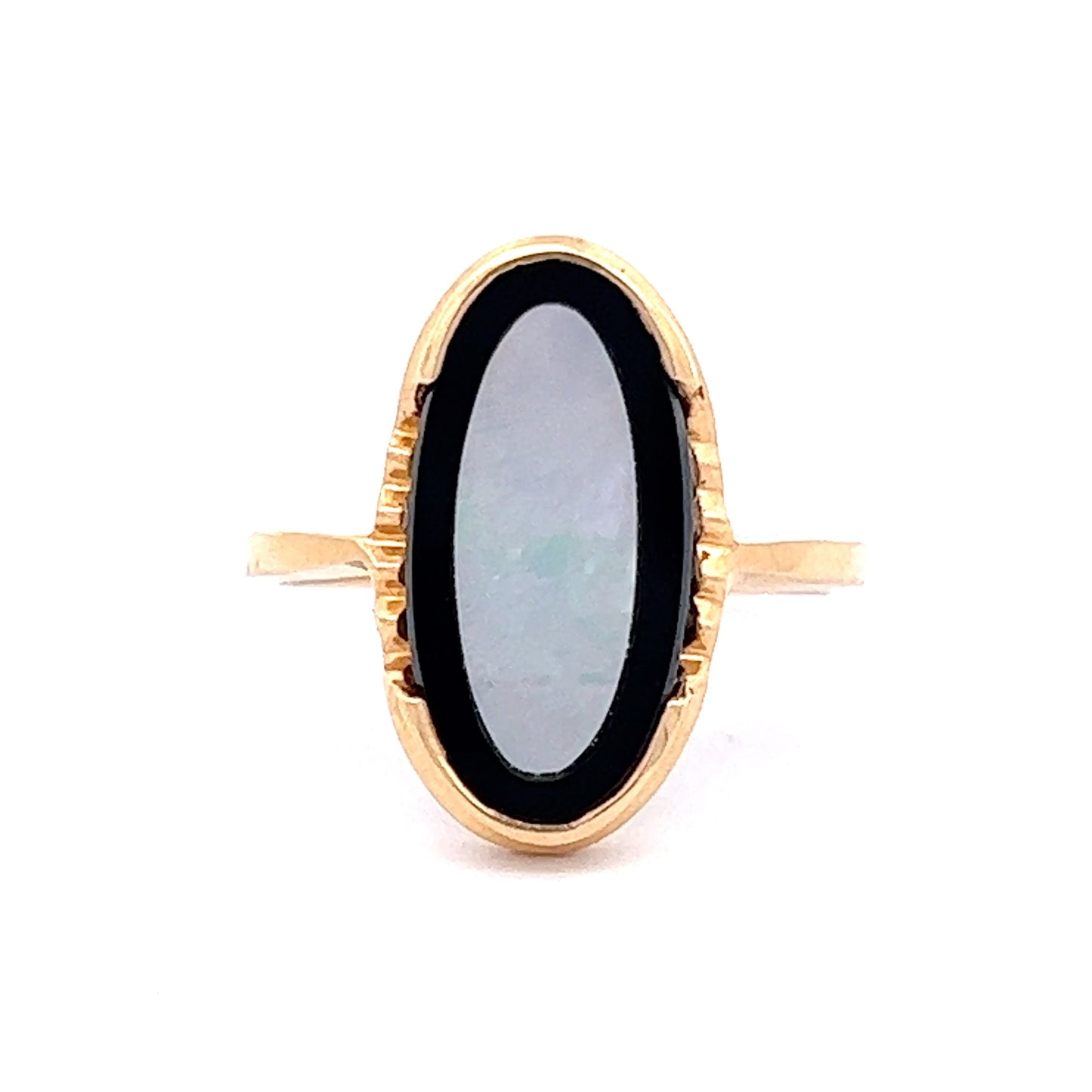 Mother Of Pearl And Black Onyx Cocktail Ring in Yellow Gold