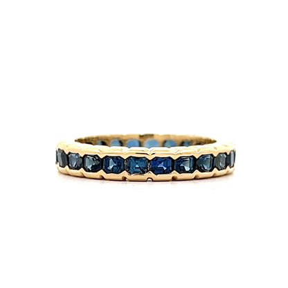 3.36 Square Cut Blue Sapphire Wedding Band in Yellow Gold