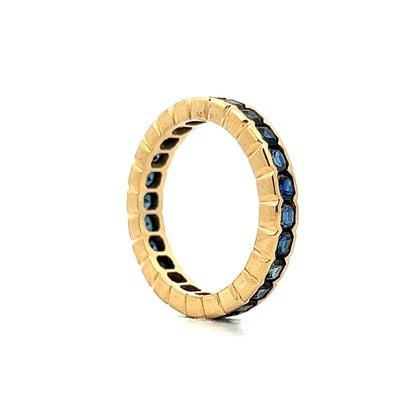 3.36 Square Cut Blue Sapphire Wedding Band in Yellow Gold