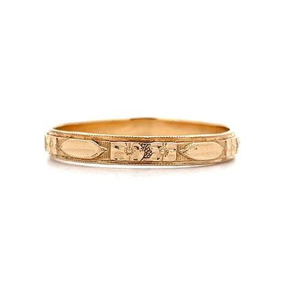 Vintage Art Deco Geometric Orange Blossom Band in Yellow Gold