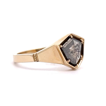 1.06 Grey Shield Cut Diamond Engagement Ring in 14k Yellow Gold