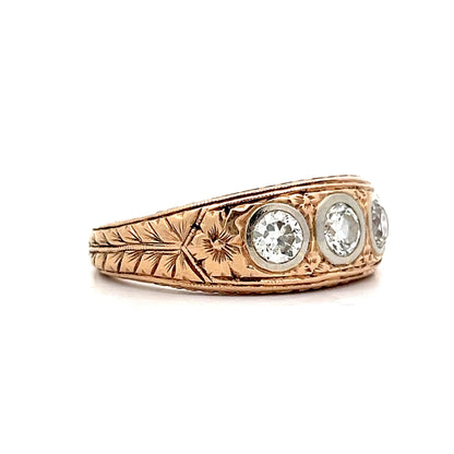 Vintage Men's Art Deco Three Stone Ring in 14k Gold