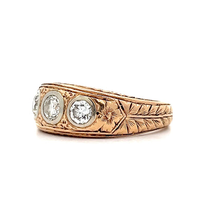 Vintage Men's Art Deco Three Stone Ring in 14k Gold