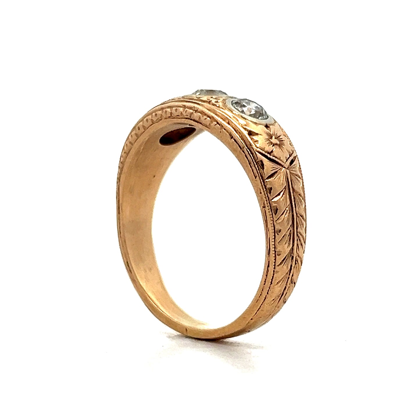 Vintage Men's Art Deco Three Stone Ring in 14k Gold