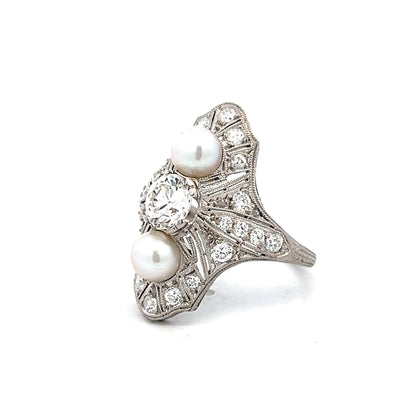 .70 Art Deco Diamond & Pearl Cocktail Ring in Platinum