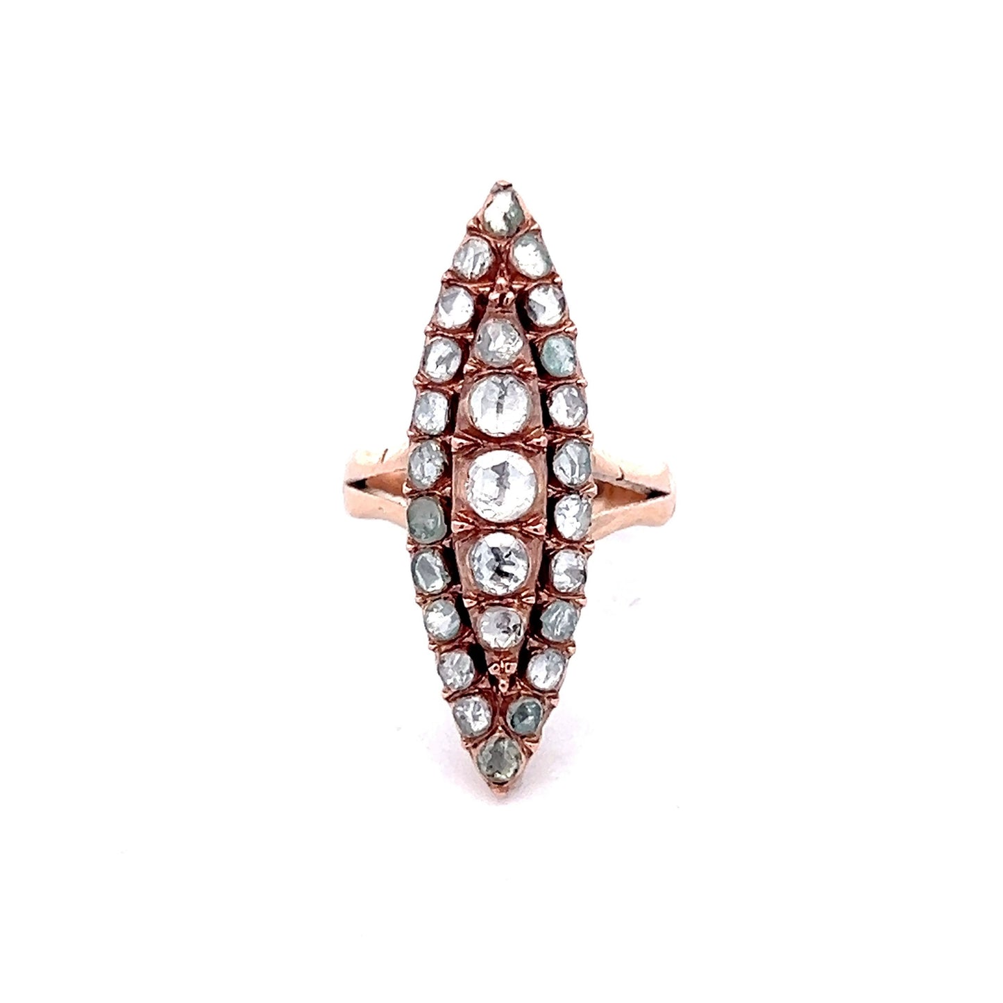 Antique Georgian Diamond Navette Ring in 14k Rose Gold