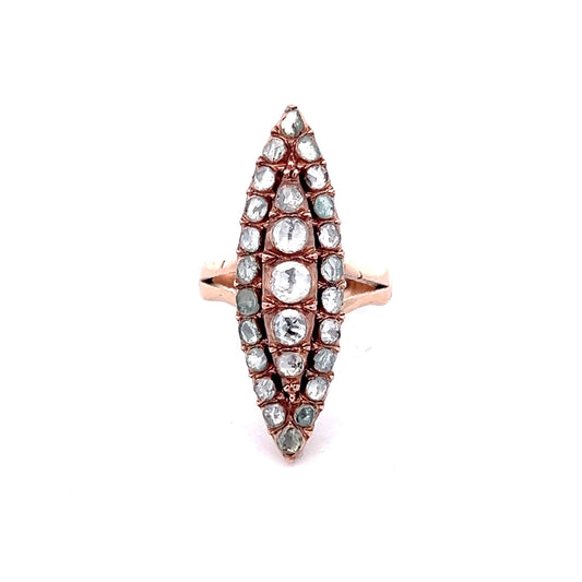 Antique Georgian Diamond Navette Ring in 14k Rose Gold