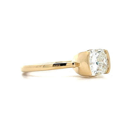 1.50 Cushion Half Bezel Engagement Ring in Yellow Gold