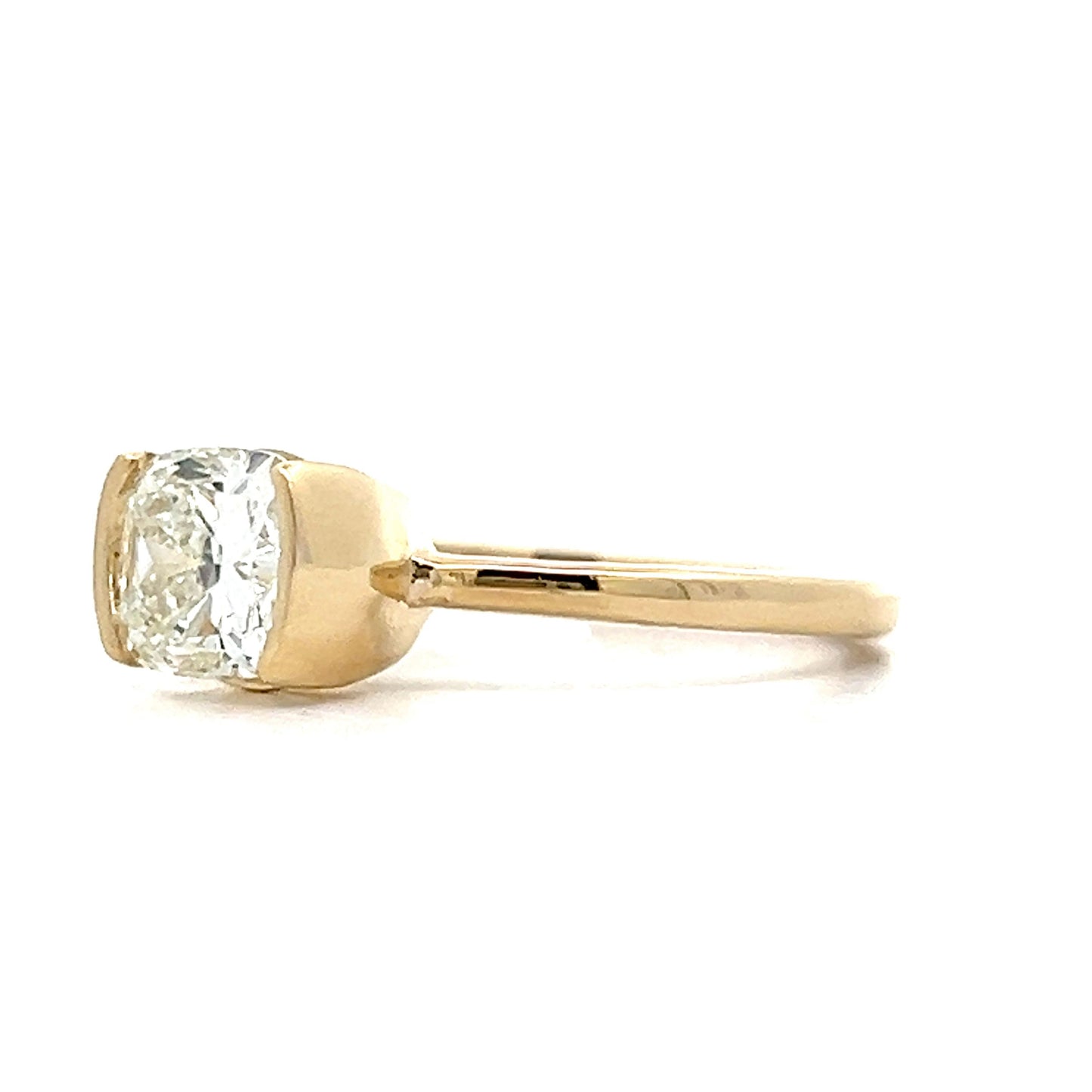 1.50 Cushion Half Bezel Engagement Ring in Yellow Gold