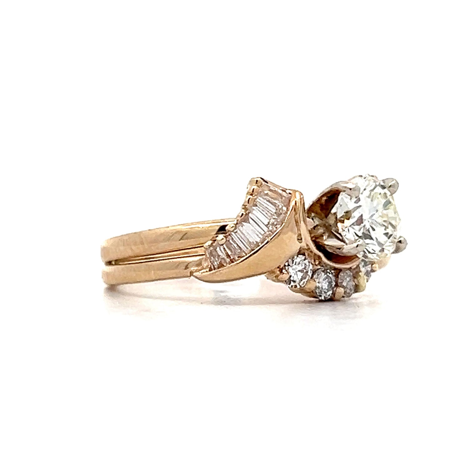 .74 Round & Baguette Diamond Engagement Ring in Yellow Gold