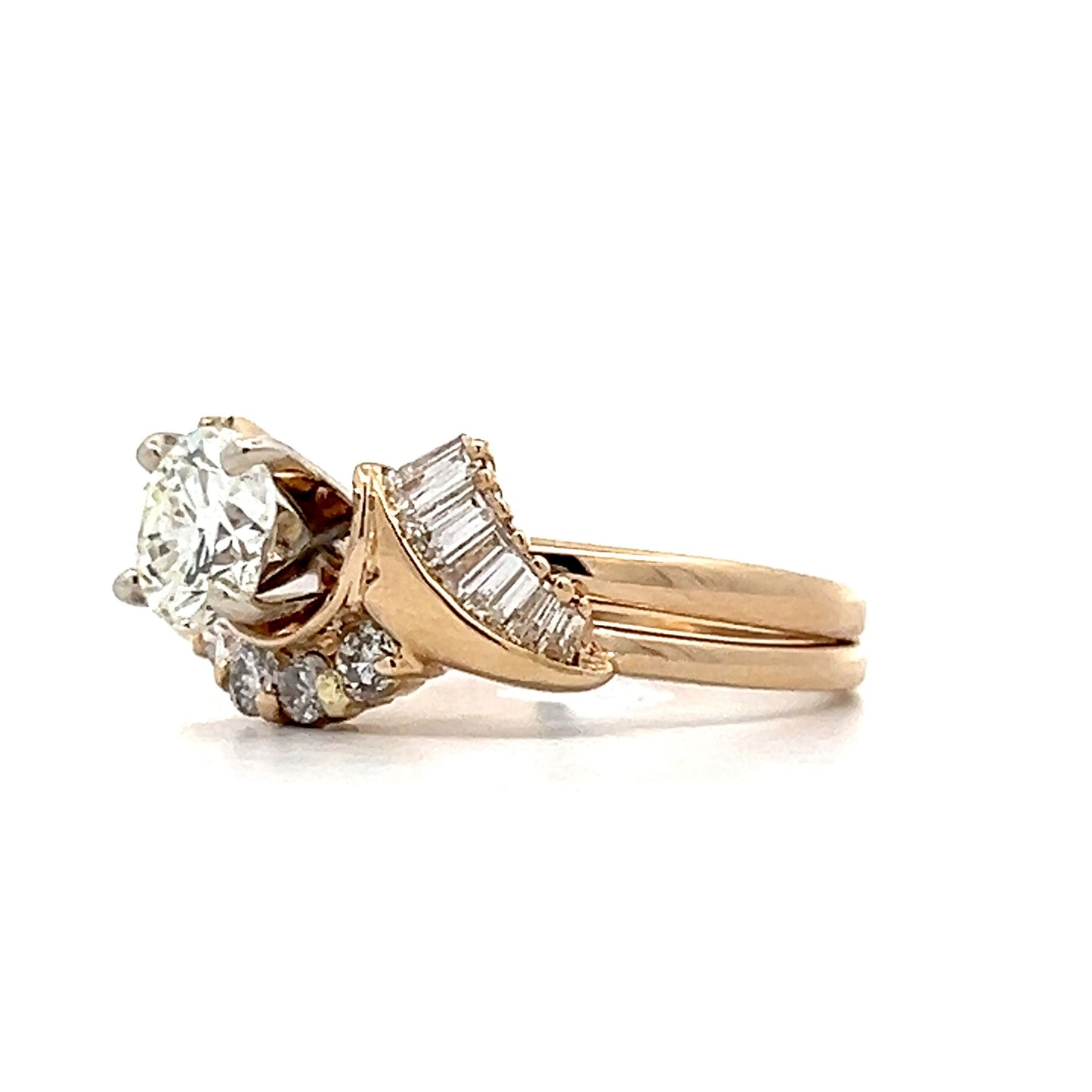 .74 Round & Baguette Diamond Engagement Ring in Yellow Gold