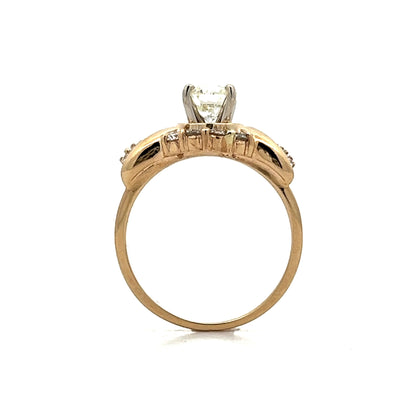 .74 Round & Baguette Diamond Engagement Ring in Yellow Gold