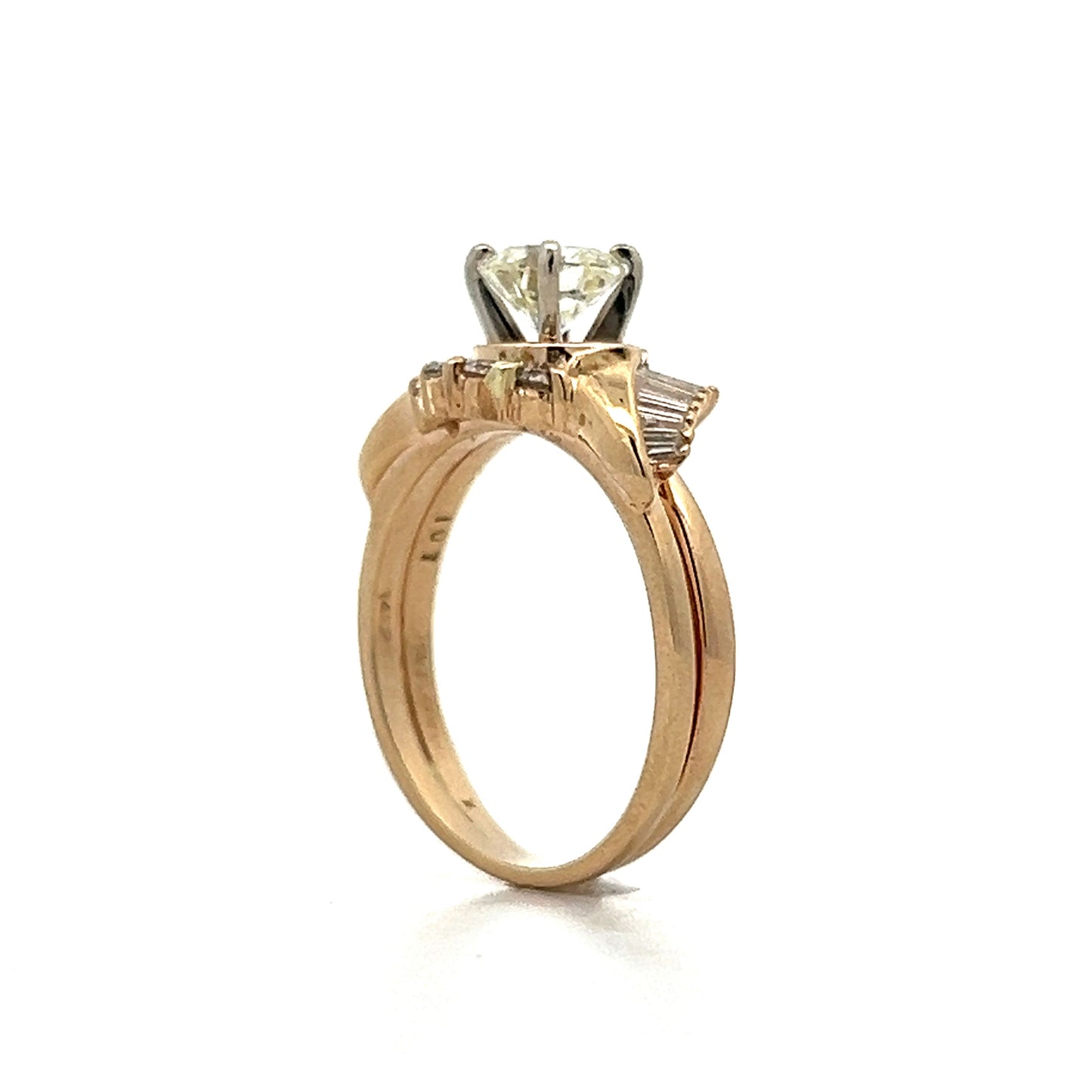 .74 Round & Baguette Diamond Engagement Ring in Yellow Gold