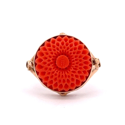 Mid-Century Spiral Cocktail Ring In Red Coral & 14K Yellow