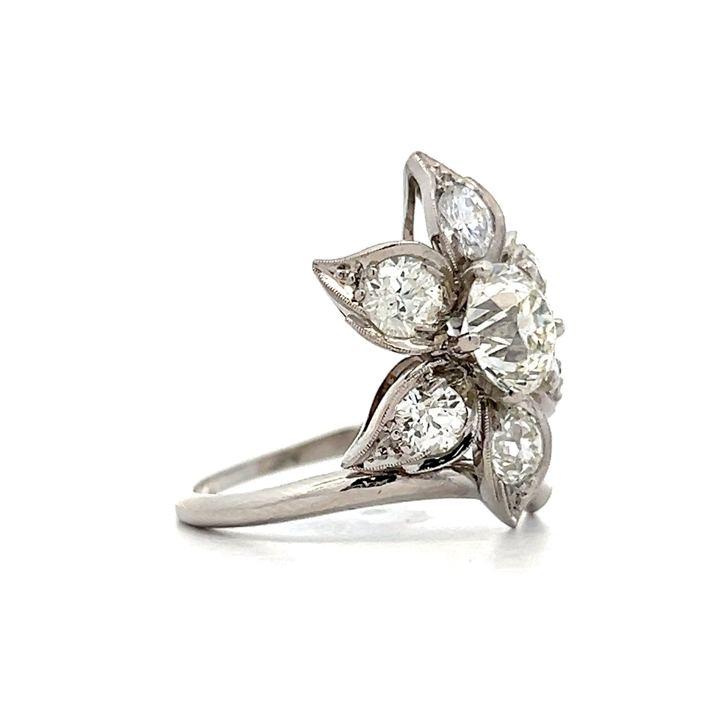 1.24 Petri Vintage Deco Floral Cocktail Ring in Platinum