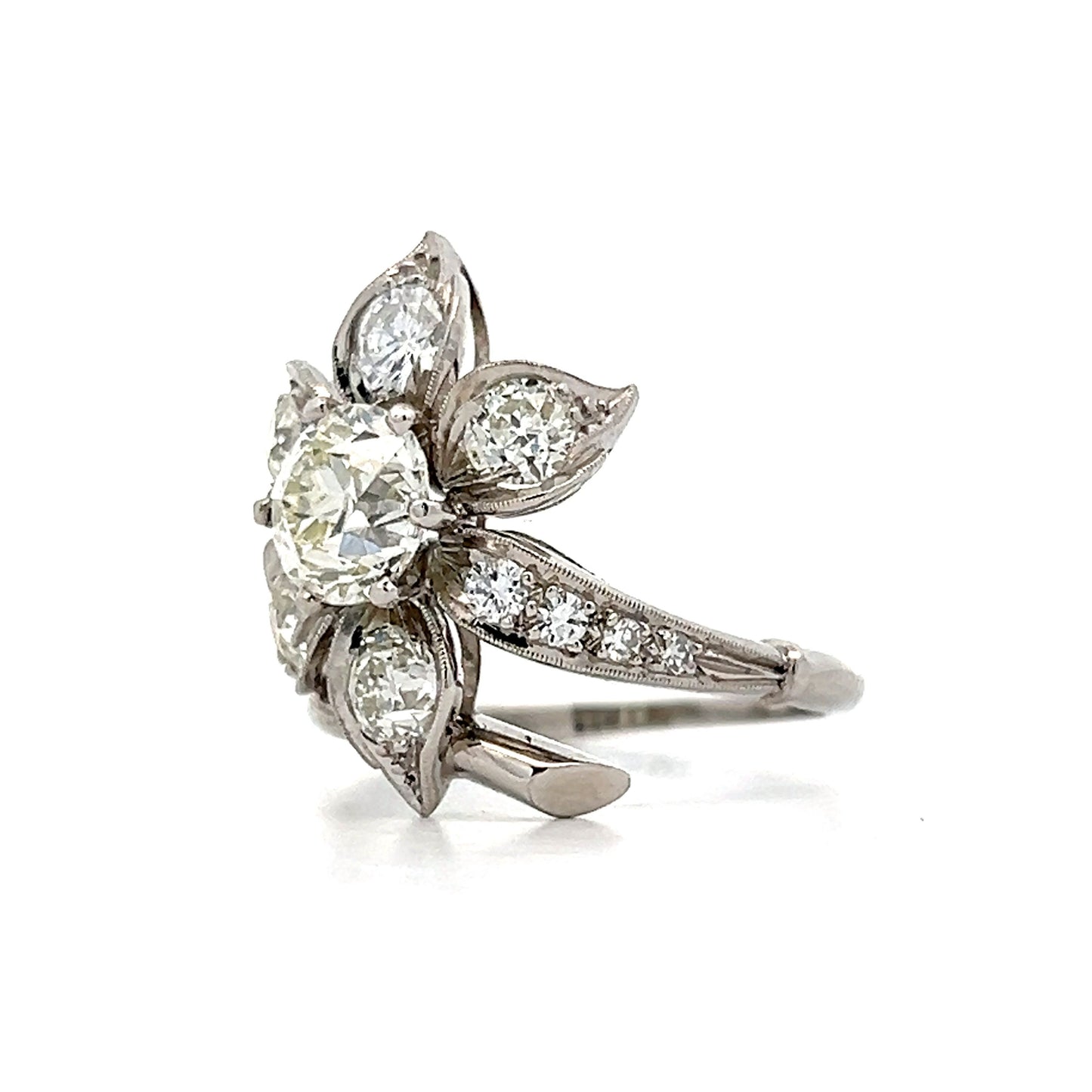 1.24 Petri Vintage Deco Floral Cocktail Ring in Platinum