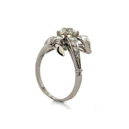 1.24 Petri Vintage Deco Floral Cocktail Ring in Platinum