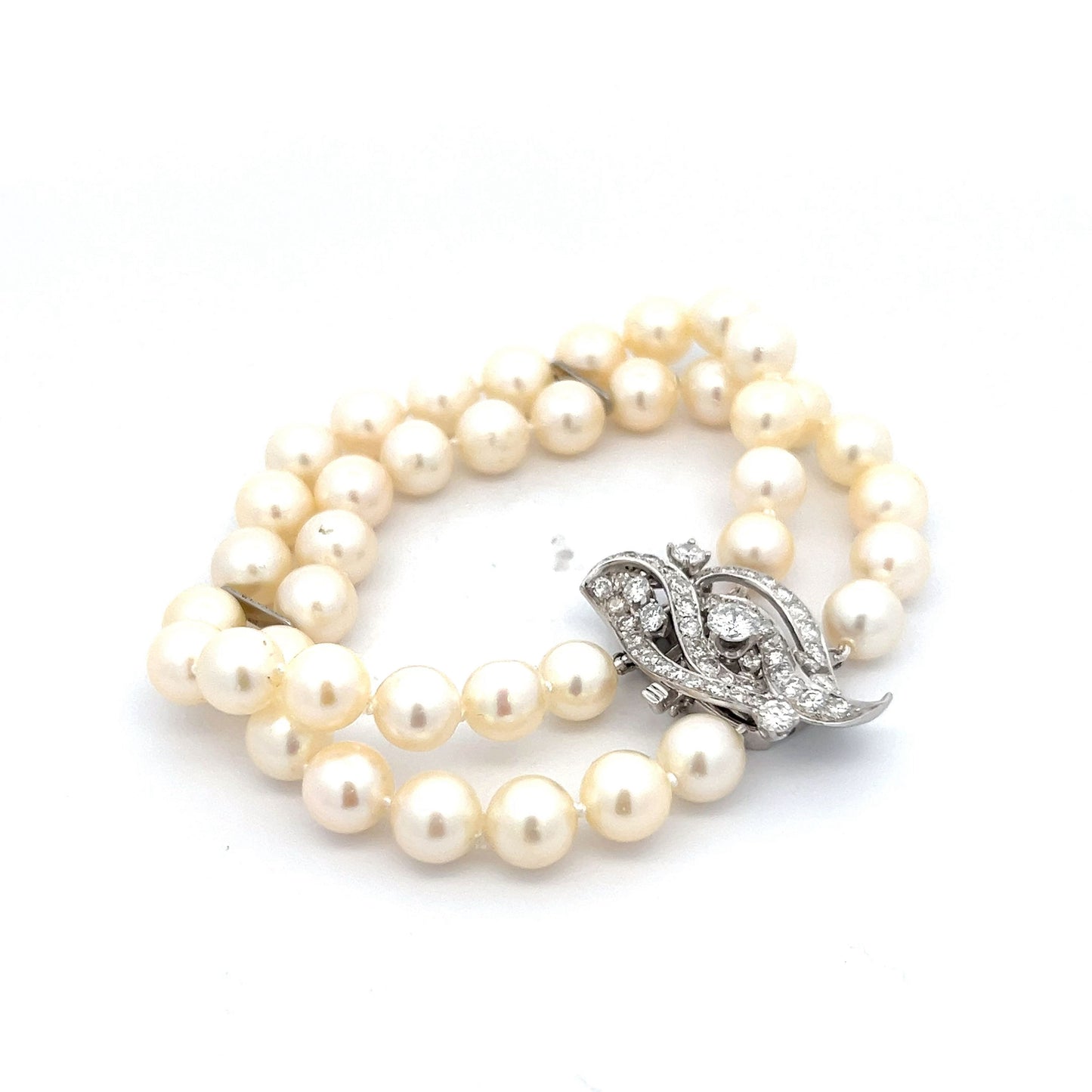 2.08 Vintage Diamond & Pearl Bracelet in 14k White Gold