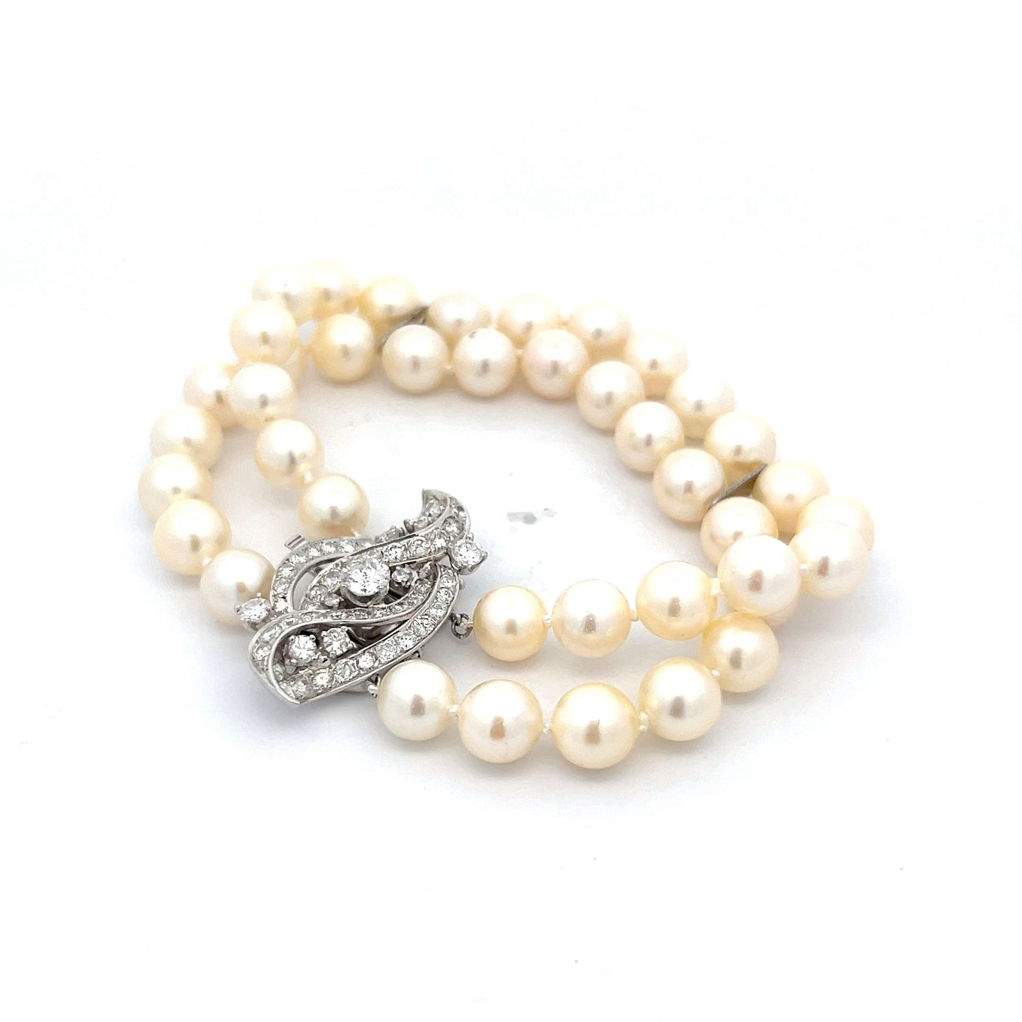 2.08 Vintage Diamond & Pearl Bracelet in 14k White Gold