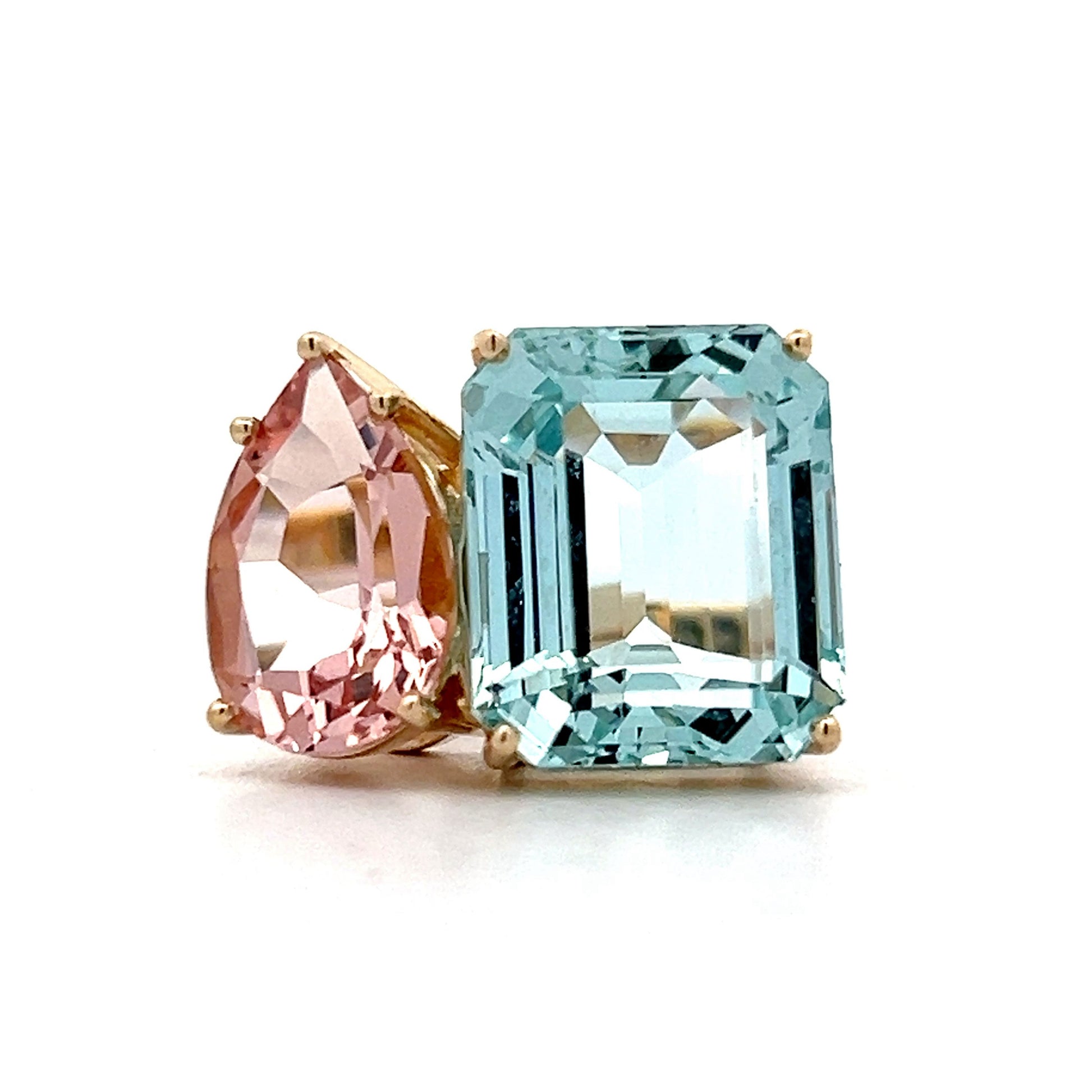Aquamarine Morganite Statement Ring in 14k Yellow Gold