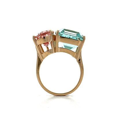 Aquamarine & Morganite Statement Ring in 14k Yellow Gold