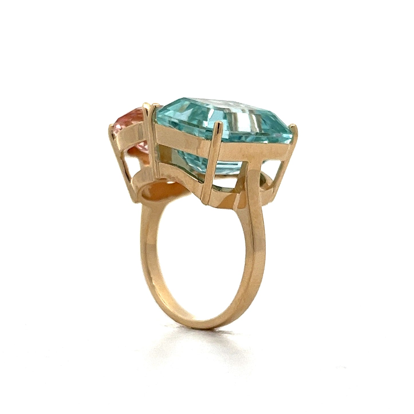 Aquamarine & Morganite Statement Ring in 14k Yellow Gold