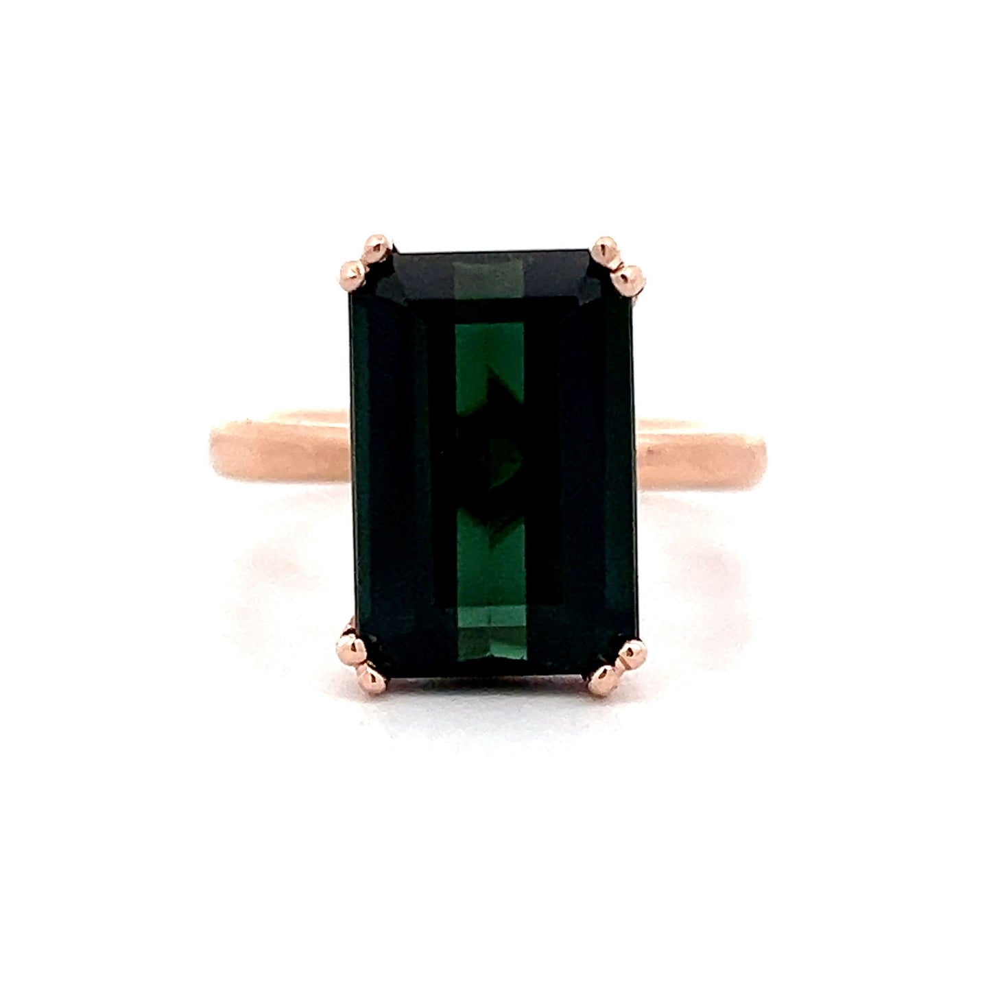 6.01 Emerald Cut Green Tourmaline Cocktail Ring in 14k Rose Gold