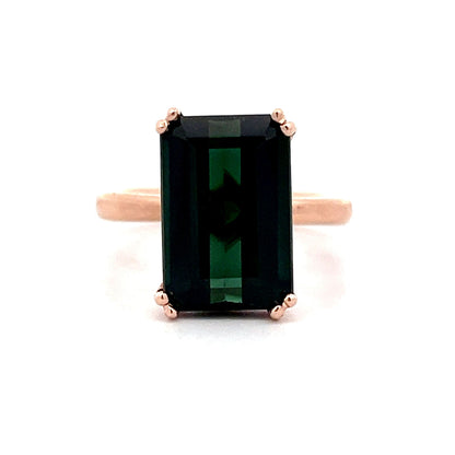 6.01 Emerald Cut Green Tourmaline Cocktail Ring in 14k Rose Gold