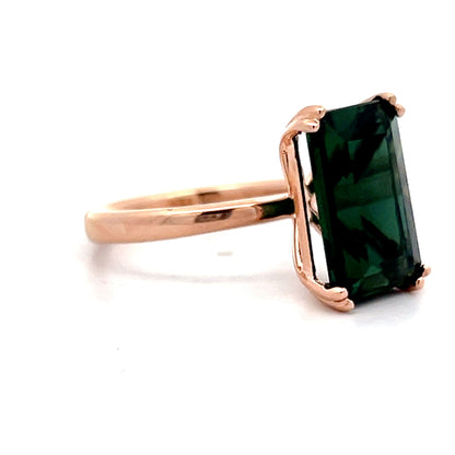 6.01 Emerald Cut Green Tourmaline Cocktail Ring in 14k Rose Gold