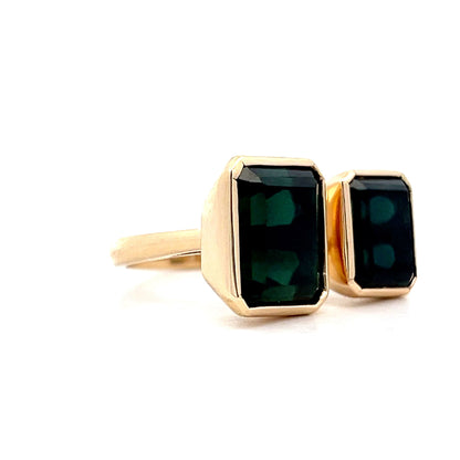 Toi Et Moi Green Tourmaline Cocktail Ring in 14k Yellow Gold