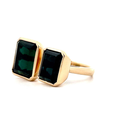 Toi Et Moi Green Tourmaline Cocktail Ring in 14k Yellow Gold