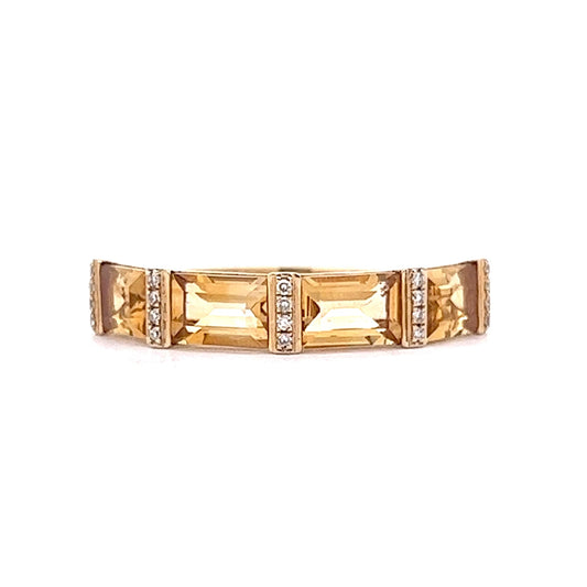 Emerald Cut Citrine & Diamond Band in 14k Yellow Gold