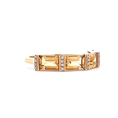 Emerald Cut Citrine & Diamond Band in 14k Yellow Gold