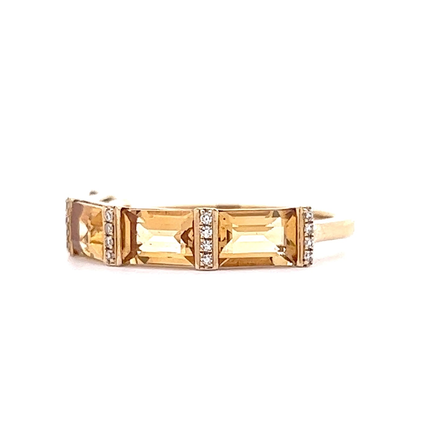 Emerald Cut Citrine & Diamond Band in 14k Yellow Gold