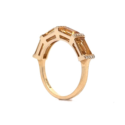 Emerald Cut Citrine & Diamond Band in 14k Yellow Gold