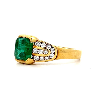 1.42 Square Emerald Engagement Ring in 18k Yellow Gold