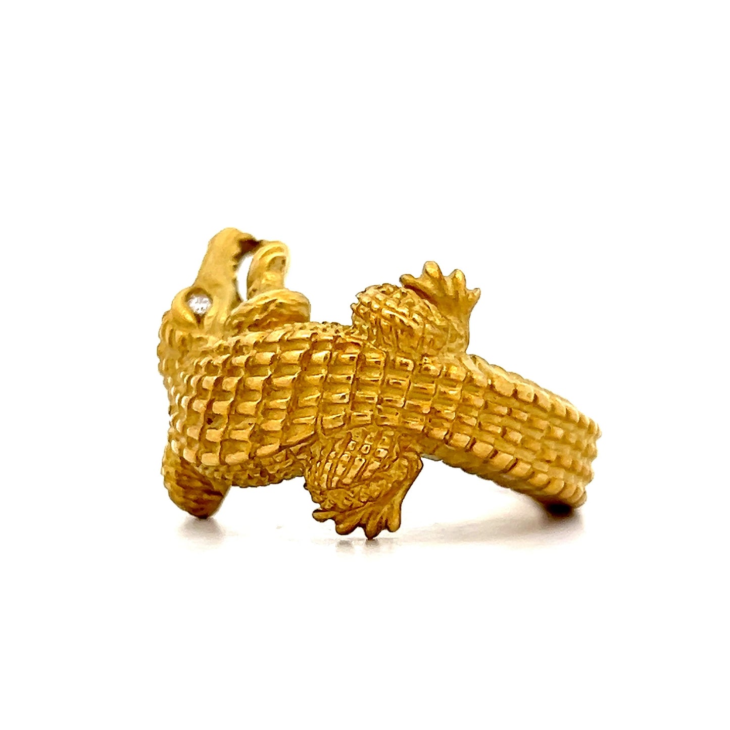 Mens Kieselstein-Cord Alligator Ring with Diamond Eyes in 18k Yellow Gold