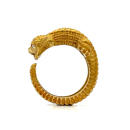 Mens Kieselstein-Cord Alligator Ring with Diamond Eyes in 18k Yellow Gold