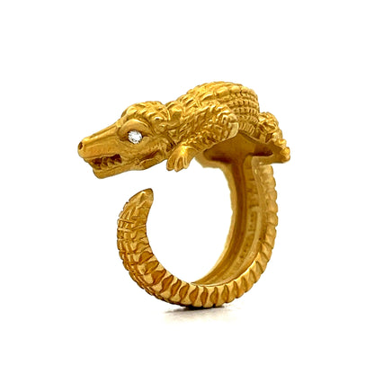 Mens Kieselstein-Cord Alligator Ring with Diamond Eyes in 18k Yellow Gold