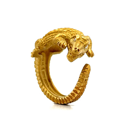 Mens Kieselstein-Cord Alligator Ring with Diamond Eyes in 18k Yellow Gold