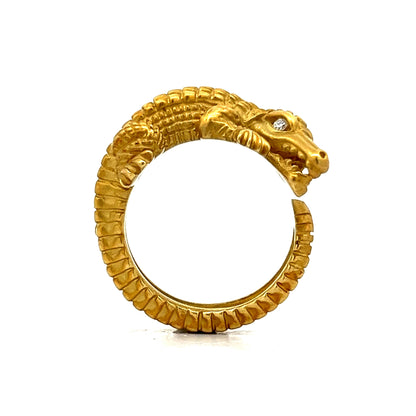 Mens Kieselstein-Cord Alligator Ring with Diamond Eyes in 18k Yellow Gold