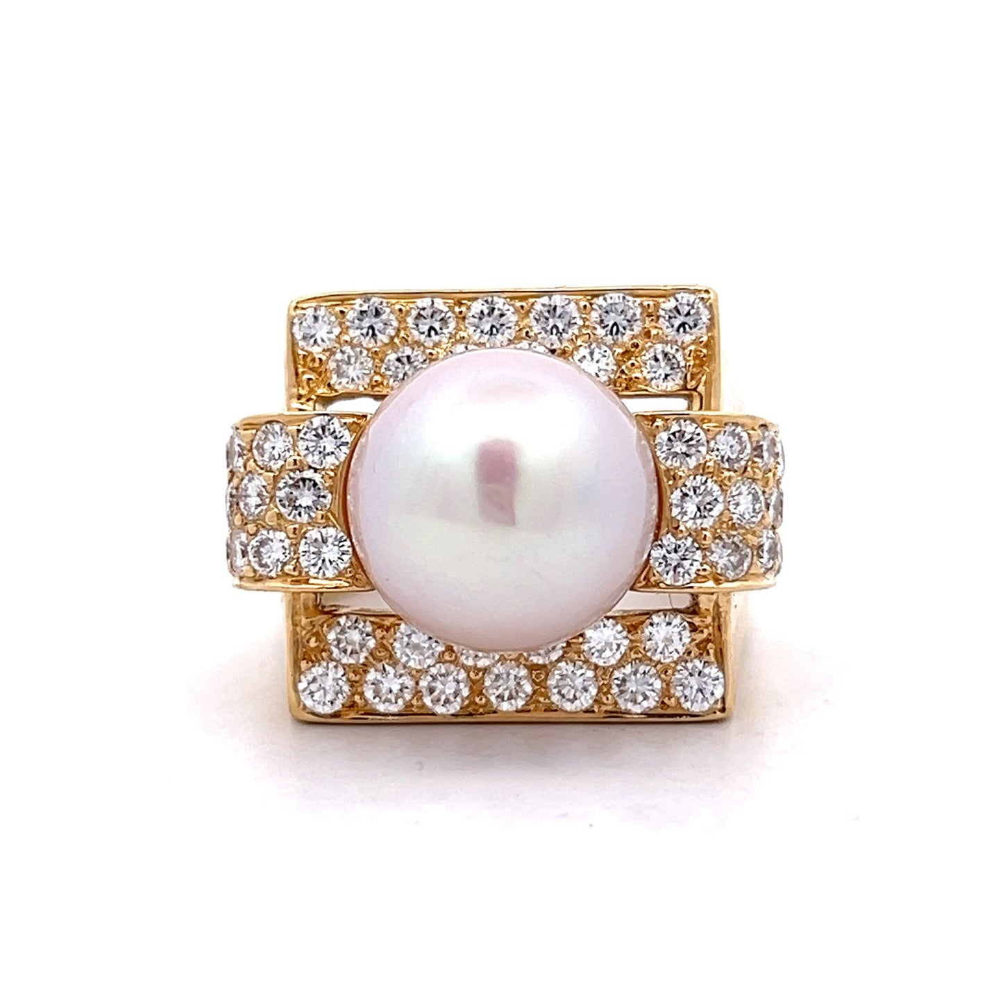 Vintage Mid-Century Pearl & Diamond Ring in 18k