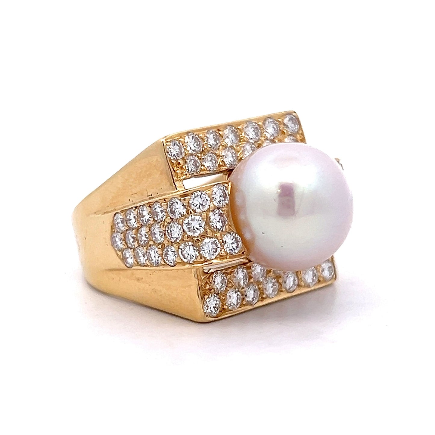 Vintage Mid-Century Pearl & Diamond Ring in 18k