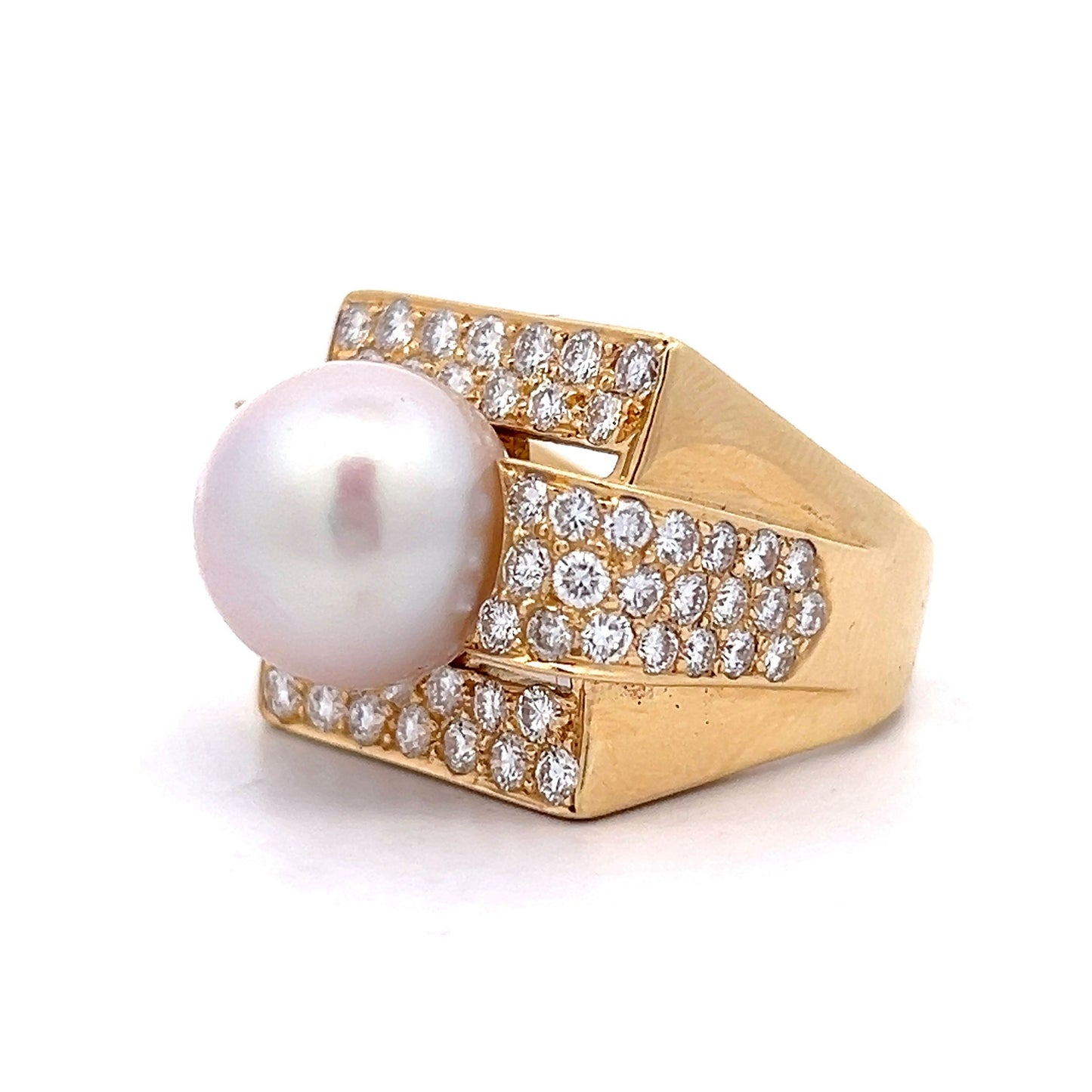 Vintage Mid-Century Pearl & Diamond Ring in 18k