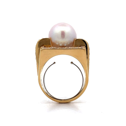 Vintage Mid-Century Pearl & Diamond Ring in 18k