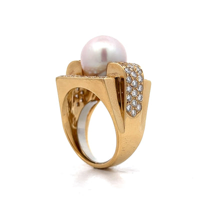 Vintage Mid-Century Pearl & Diamond Ring in 18k